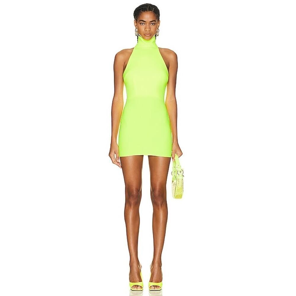 ALEX PERRY Colton Turtleneck Mini Dress Neon Yellow UK14/US10